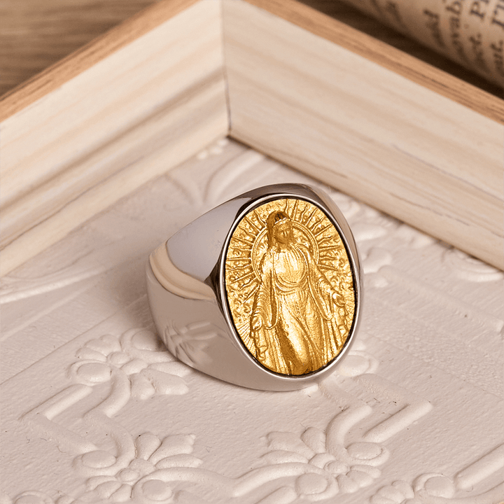 Christianartworkshop Two-Tone Bezel Oval Embossed Sacred Portrait Signet Ring: A Symbol of Gentle Heavenly Grace & Blessed Safeguard - image 17