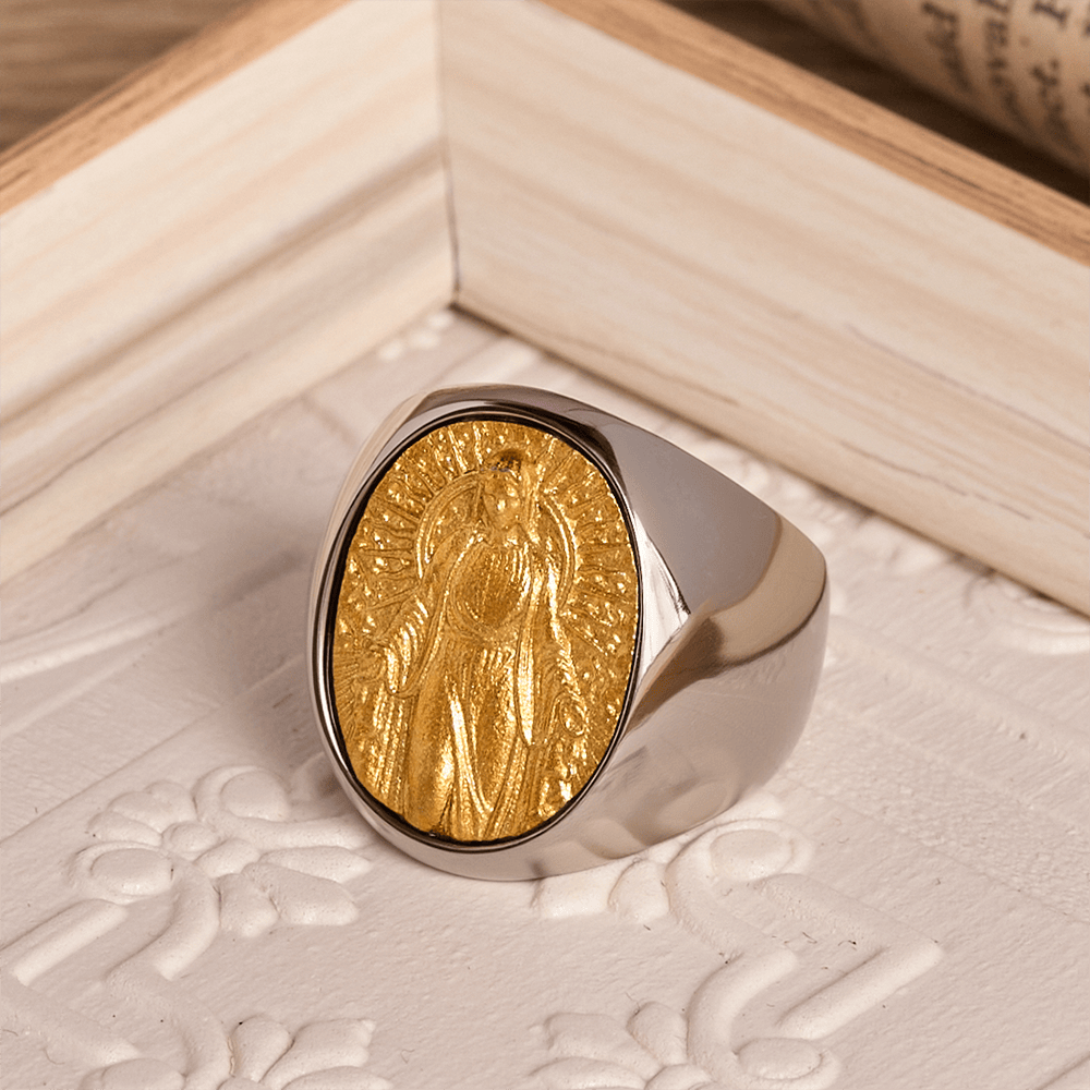 Christianartworkshop Two-Tone Bezel Oval Embossed Sacred Portrait Signet Ring: A Symbol of Gentle Heavenly Grace & Blessed Safeguard - image 18