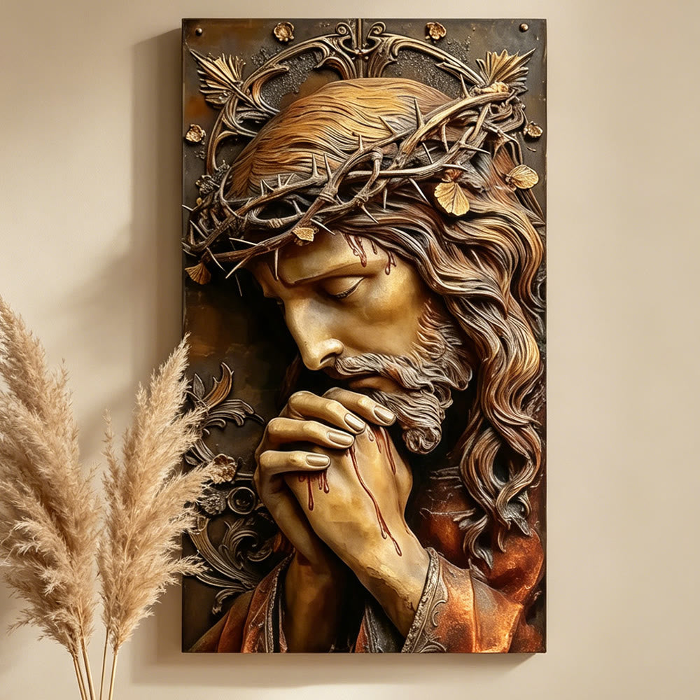 Christianartworkshop Textured Jesus in Prayer with Crown of Thorns Wall Art Print: A Daily Symbol of Redemptive Love & Devotion - image 2