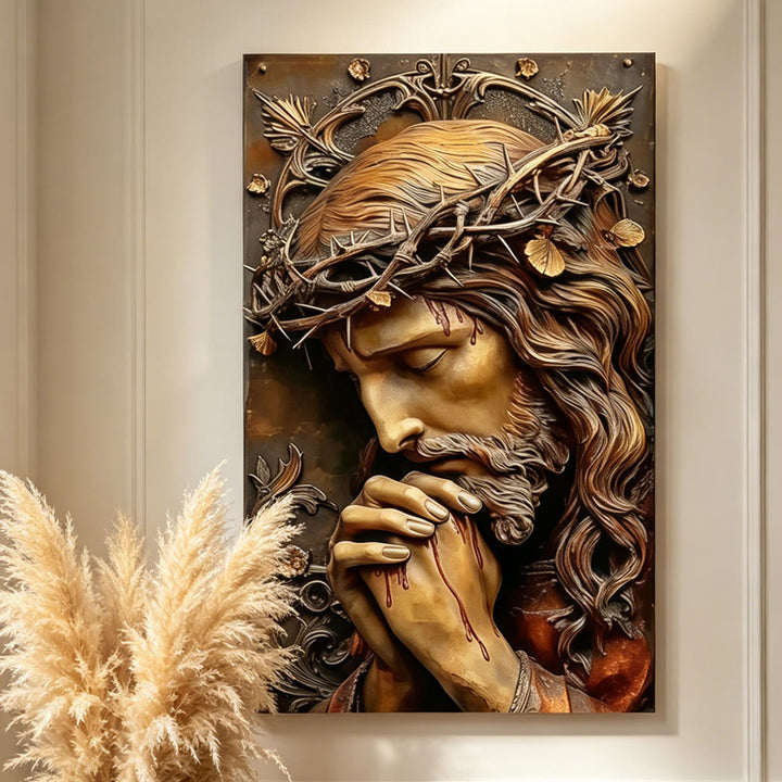 Christianartworkshop Textured Jesus in Prayer with Crown of Thorns Wall Art Print: A Daily Symbol of Redemptive Love & Devotion - image 4