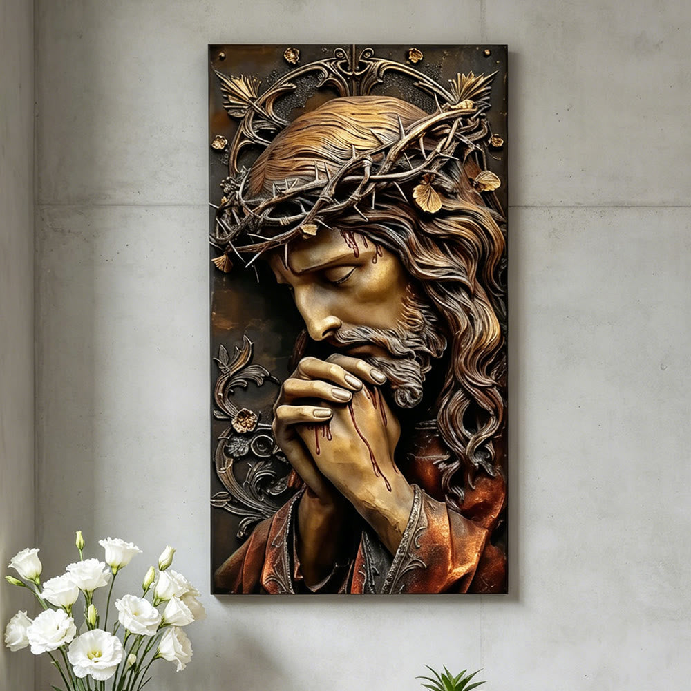Christianartworkshop Textured Jesus in Prayer with Crown of Thorns Wall Art Print: A Daily Symbol of Redemptive Love & Devotion - image 3