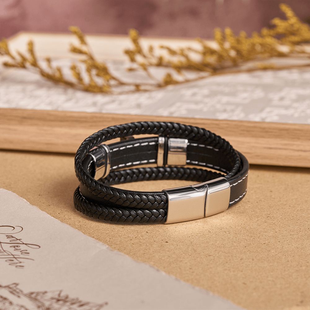 Christian Braided Leather Cross Bracelet with Stone Cross and Christian Braided Leather Cross Bracelet with Stone Cross and