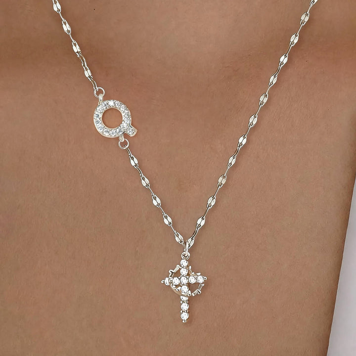 FREE Today: Golden & Silver-Tone Personalized A-Z Initial Crown Cross Necklace: Custom Sacred Faith Monogram Pendant Jewelry - Q - Silver - image 47