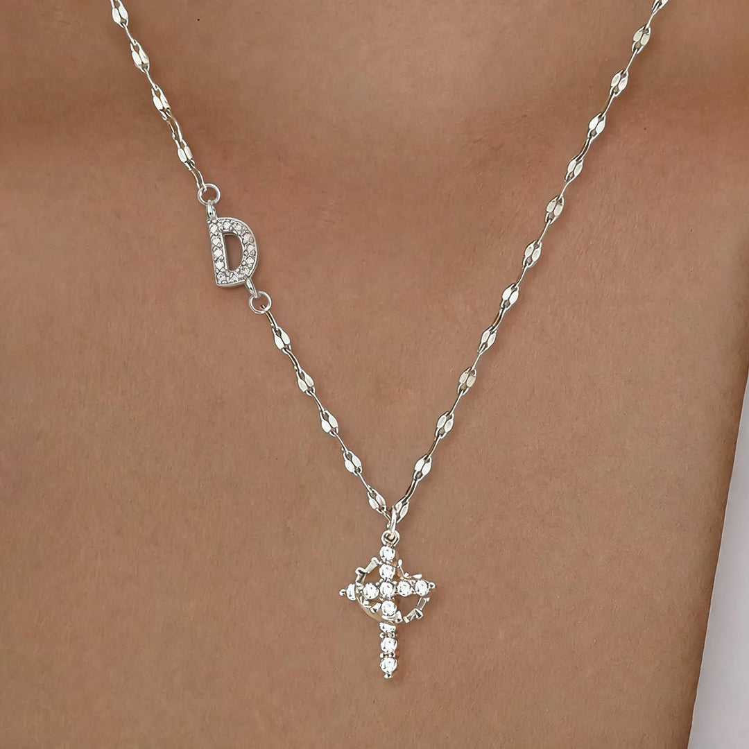 FREE Today: Golden & Silver-Tone Personalized A-Z Initial Crown Cross Necklace: Custom Sacred Faith Monogram Pendant Jewelry - D - Silver - image 33