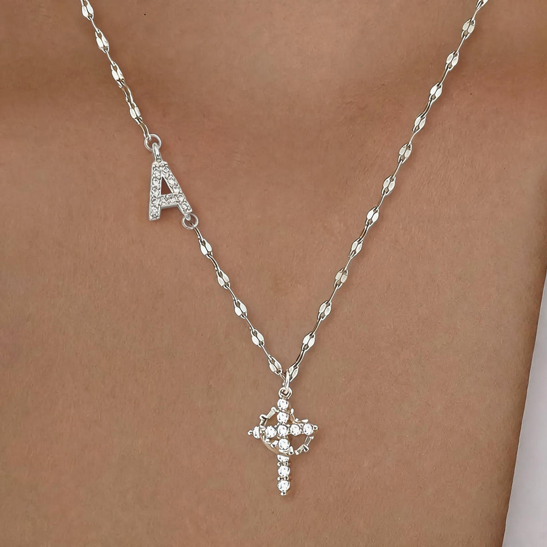 FREE Today: Golden & Silver-Tone Personalized A-Z Initial Crown Cross Necklace: Custom Sacred Faith Monogram Pendant Jewelry - A - Silver - image 30