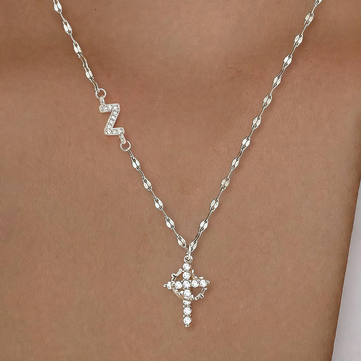 FREE Today: Golden & Silver-Tone Personalized A-Z Initial Crown Cross Necklace: Custom Sacred Faith Monogram Pendant Jewelry - Z - Silver - image 56