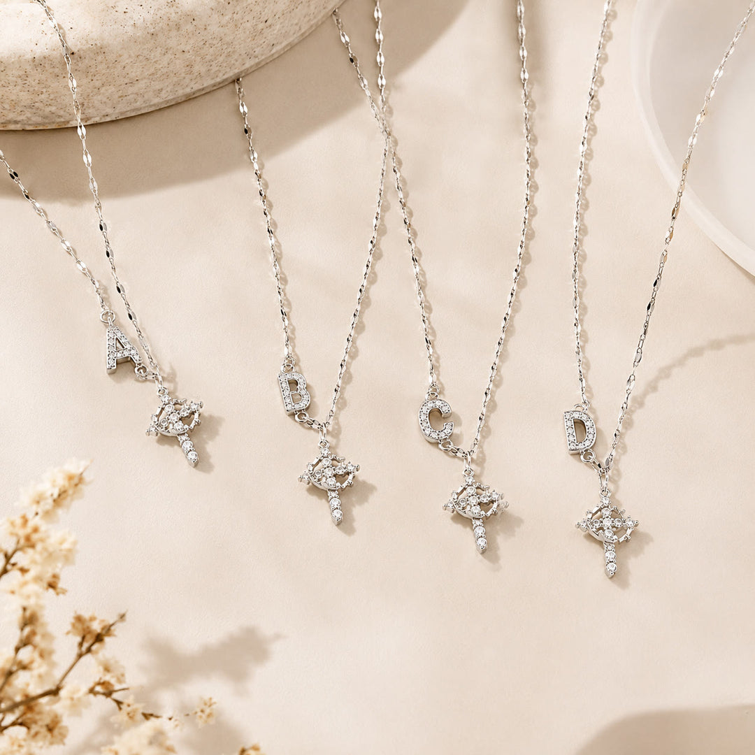 FREE Today: Golden & Silver-Tone Personalized A-Z Initial Crown Cross Necklace: Custom Sacred Faith Monogram Pendant Jewelry - image 1