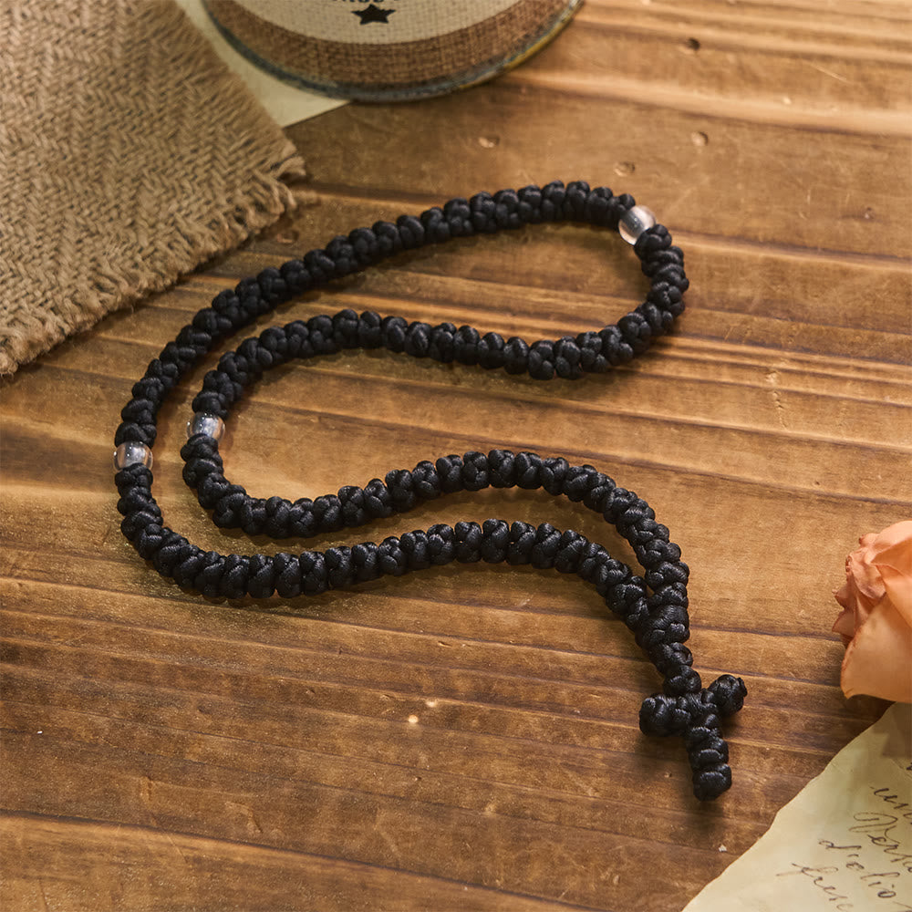Christianartworkshop Blue & Black Cross 100 Blessing Knots String Necklace: Cherished Symbol of Holy Blessing - Black - image 4