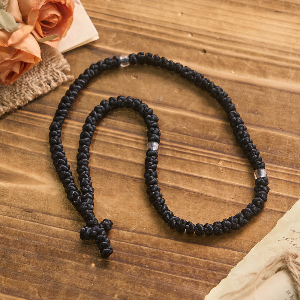 Christianartworkshop Blue & Black Cross 100 Blessing Knots String Necklace: Cherished Symbol of Holy Blessing - image 5