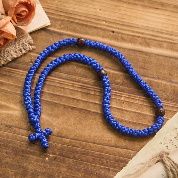 Christianartworkshop Blue & Black Cross 100 Blessing Knots String Necklace: Cherished Symbol of Holy Blessing - image 2