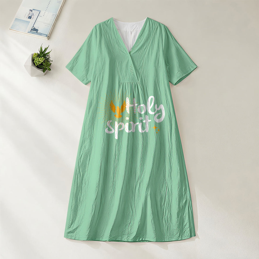 Christianartworkshop "Holy Spirit" Dove & Sunburst Print V-Neck Short Sleeve Midi Dress - Green - 4XL - image 2