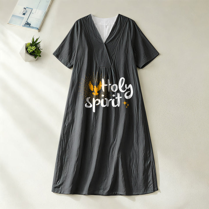 Christianartworkshop "Holy Spirit" Dove & Sunburst Print V-Neck Short Sleeve Midi Dress - Black - 4XL - image 4