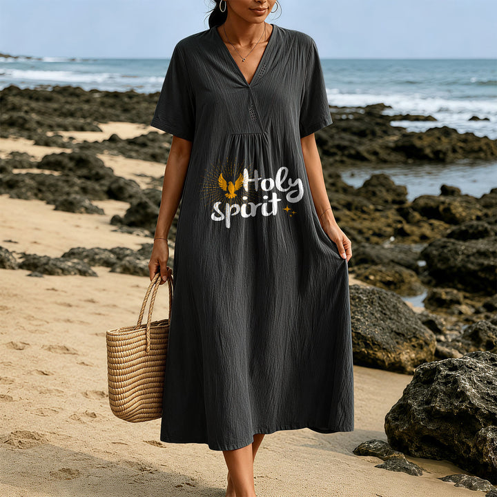 Christianartworkshop "Holy Spirit" Dove & Sunburst Print V-Neck Short Sleeve Midi Dress - image 5