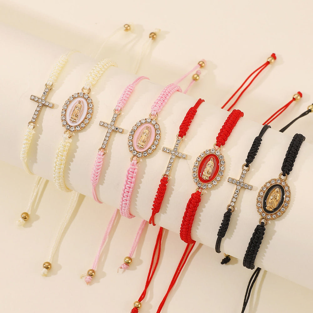 FREE Today: Dual Braided Cord Bracelet Set with Zircon-Encrusted Cross & Rhinestone Halo Our Lady Medal - image 1