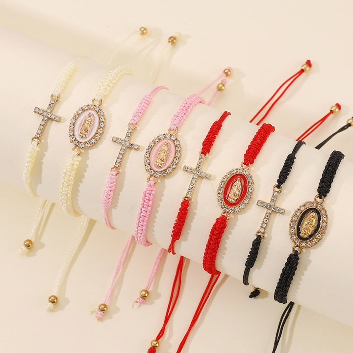 FREE Today: Dual Braided Cord Bracelet Set with Zircon-Encrusted Cross & Rhinestone Halo Our Lady Medal - image 1