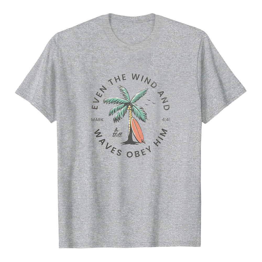 Christianartworkshop Mark 4:41 "Even The Wind And Waves Obey Him" Beach Graphic Premium Short Sleeve T-Shirt - Grey - 2XL - image 2