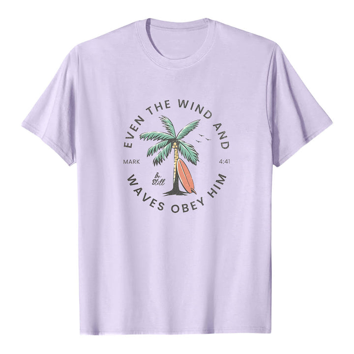 Christianartworkshop Mark 4:41 "Even The Wind And Waves Obey Him" Beach Graphic Premium Short Sleeve T-Shirt - Purple - 2XL - image 4