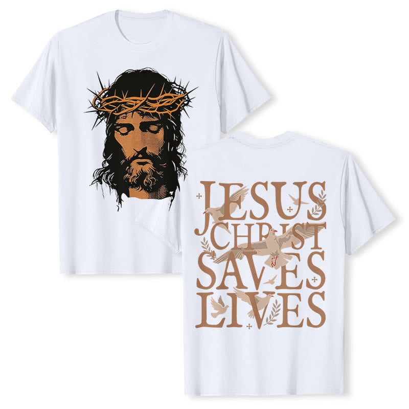 Christianartworkshop Jesus Face and Crown of Thorns Graphic T-Shirt - White - 2XL - image 0