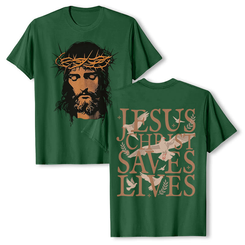 Christianartworkshop Jesus Face and Crown of Thorns Graphic T-Shirt - Dark Green - 2XL - image 24