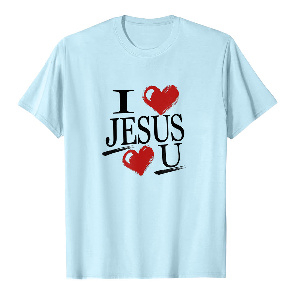 Christianartworkshop "I Love Jesus and You" Dual Heart Faith Premium Short Sleeve T-Shirt - Blue - 2XL - image 5