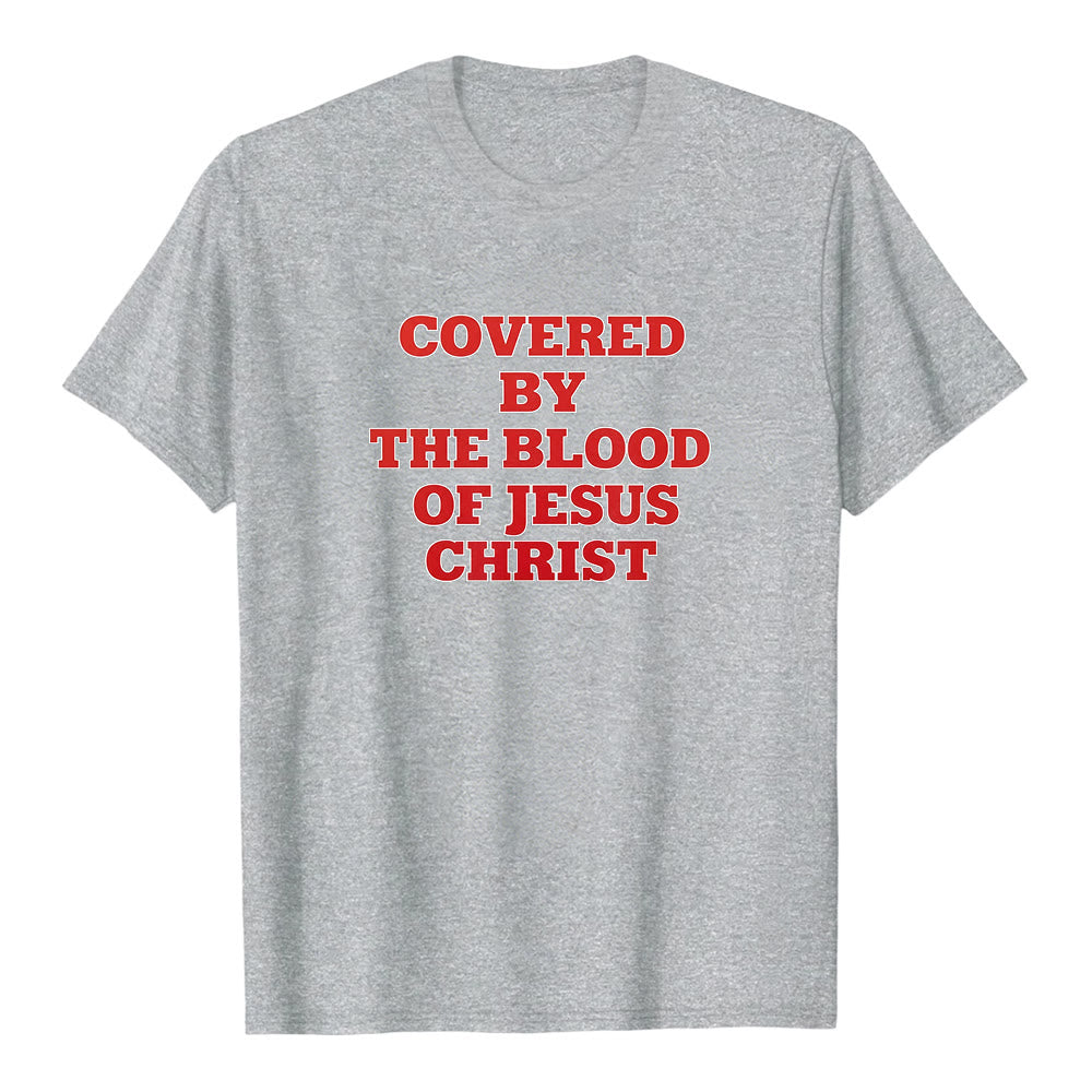 Christianartworkshop "Covered By The Blood Of Jesus Christ" Faith Statement Premium Short Sleeve T-Shirt - Grey - 2XL - image 2