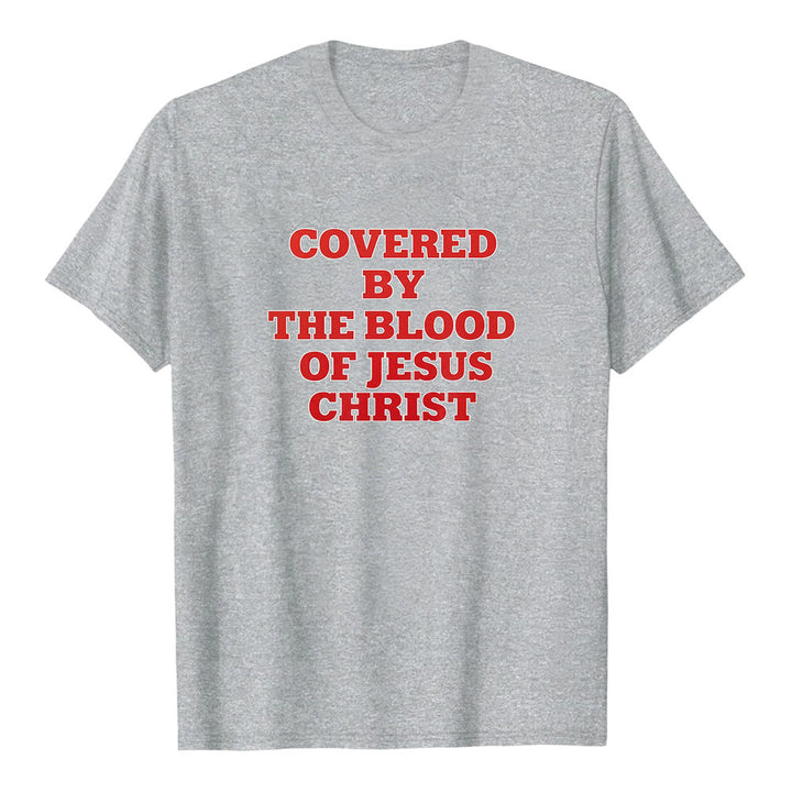 Christianartworkshop "Covered By The Blood Of Jesus Christ" Faith Statement Premium Short Sleeve T-Shirt - Grey - 2XL - image 2