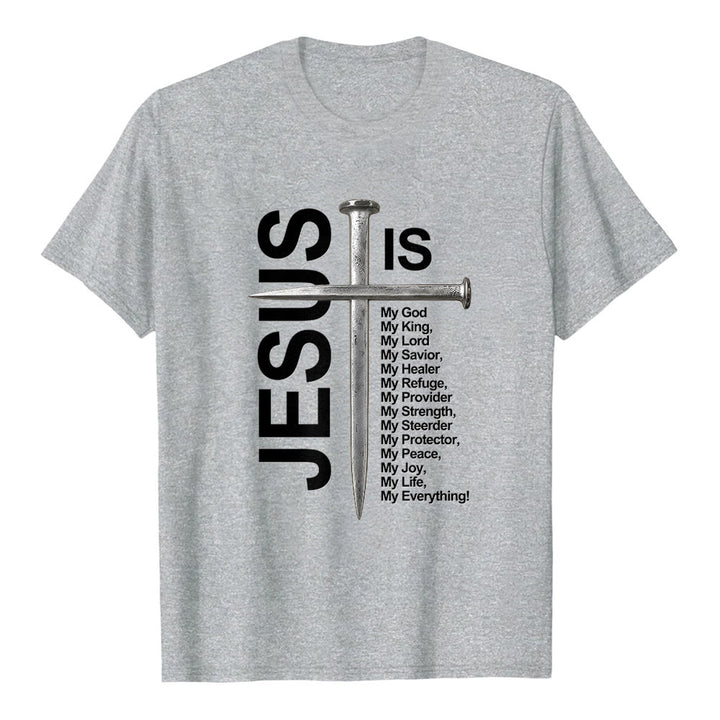 Christianartworkshop "Jesus Is My Everything" Nail Cross Premium Short Sleeve T-Shirt - Grey - 2XL - image 2