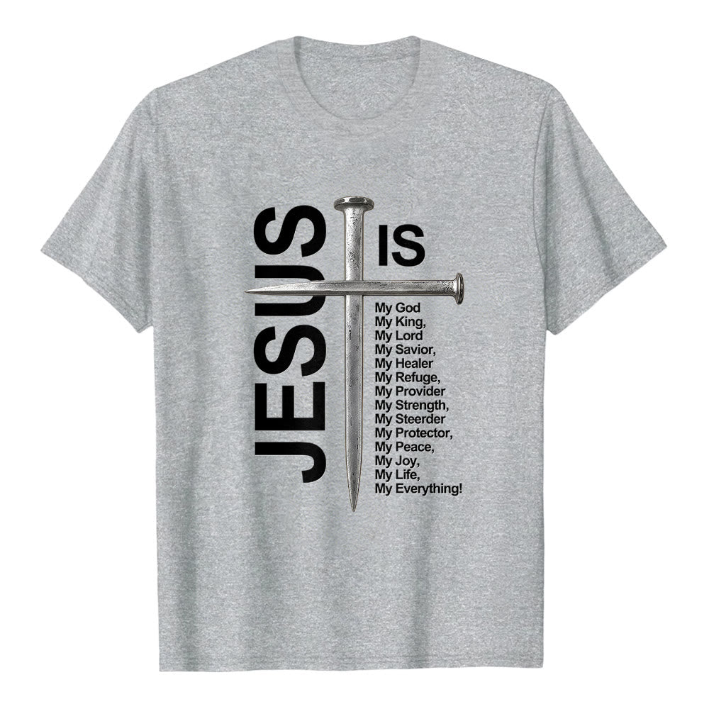 Christianartworkshop "Jesus Is My Everything" Nail Cross Premium Short Sleeve T-Shirt - Grey - 2XL - image 2