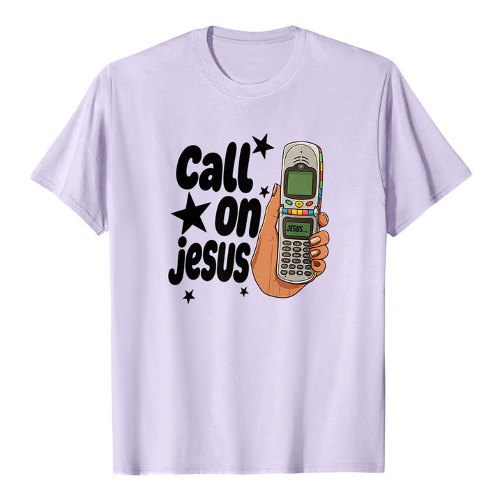Christianartworkshop "Call On Jesus" Retro Flip Phone Graphic Premium Short Sleeve T-Shirt - Purple - 2XL - image 3