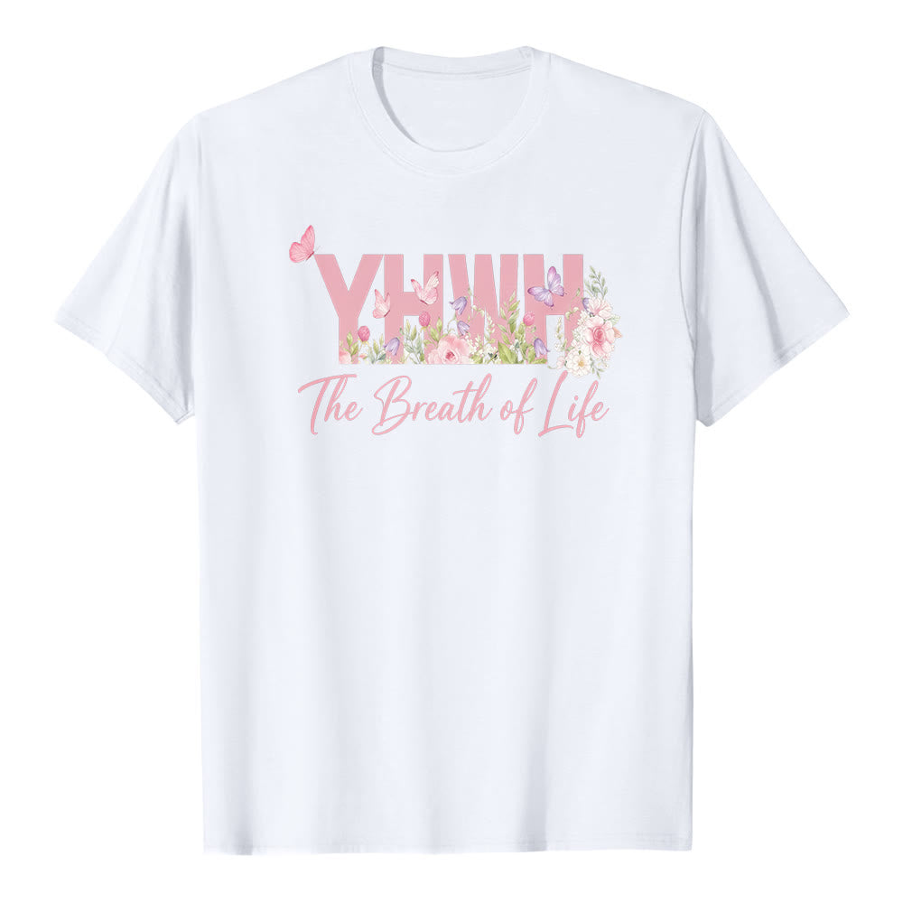 Christianartworkshop Pastel Floral & Butterfly "YHWH" Premium Short Sleeve T-Shirt - White - 2XL - image 1