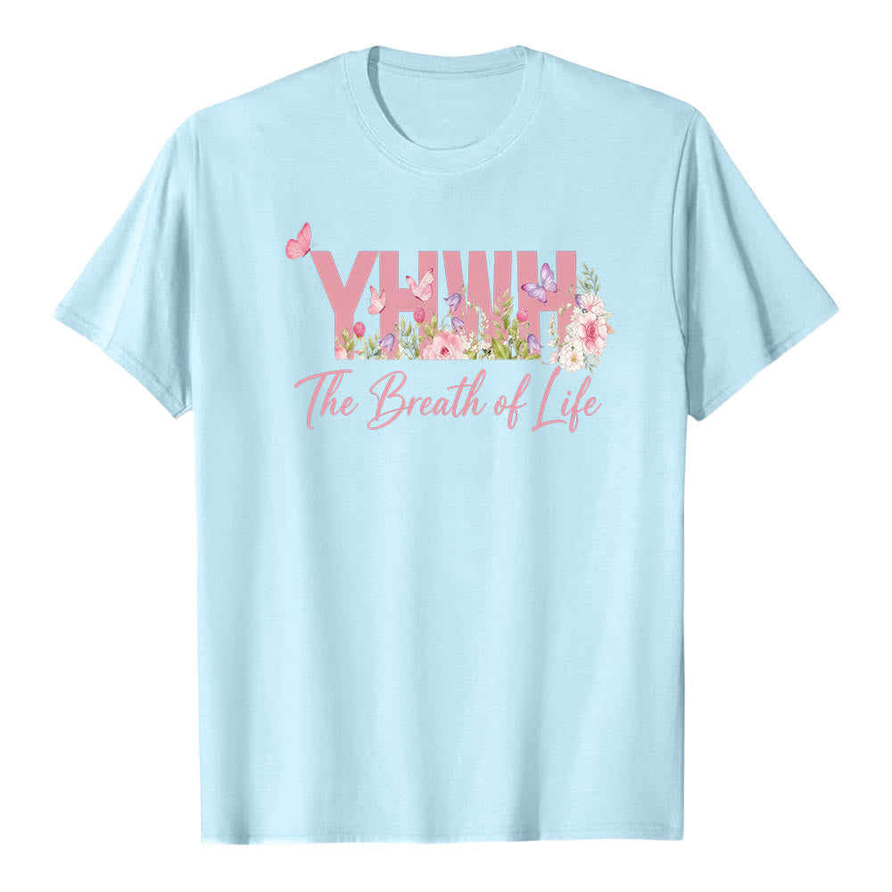 Christianartworkshop Pastel Floral & Butterfly "YHWH" Premium Short Sleeve T-Shirt - Blue - 2XL - image 5