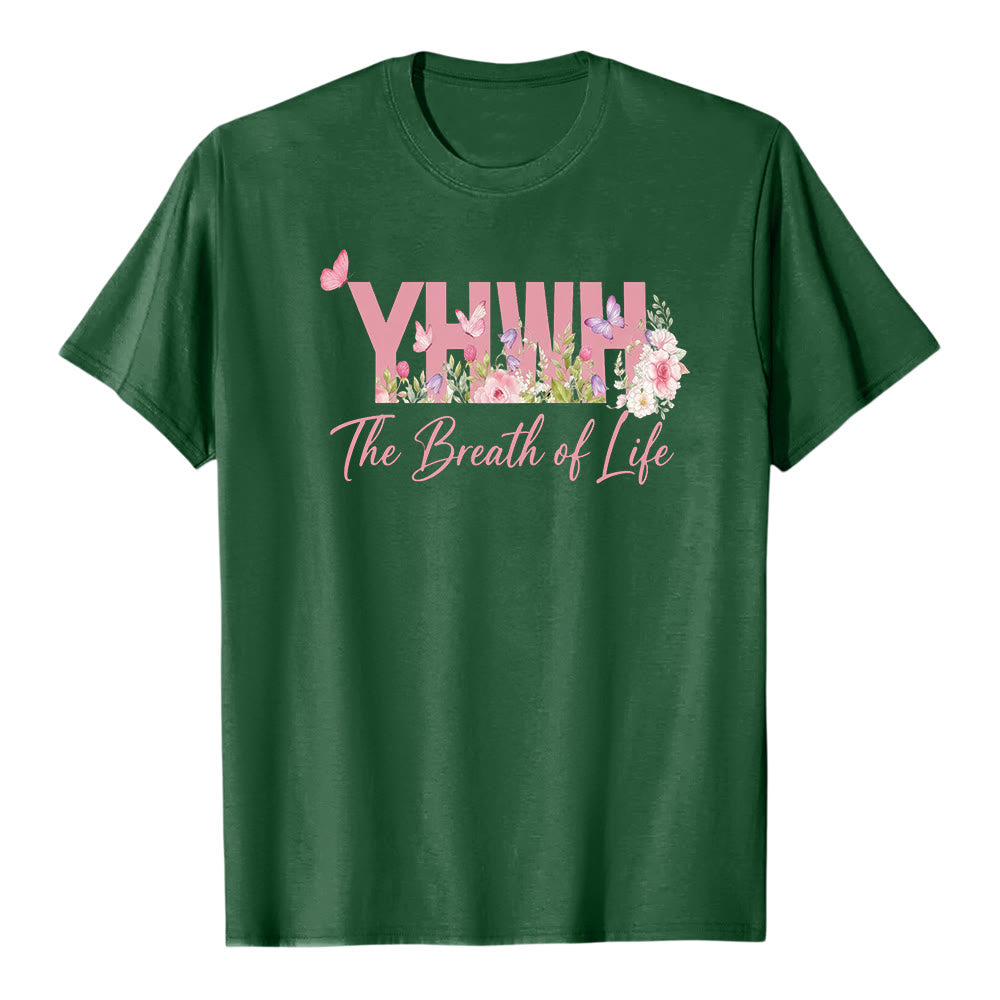 Christianartworkshop Pastel Floral & Butterfly "YHWH" Premium Short Sleeve T-Shirt - Dark Green - 2XL - image 7