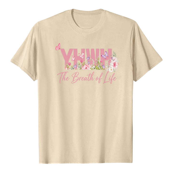 Christianartworkshop Pastel Floral & Butterfly "YHWH" Premium Short Sleeve T-Shirt - Beige - 2XL - image 4
