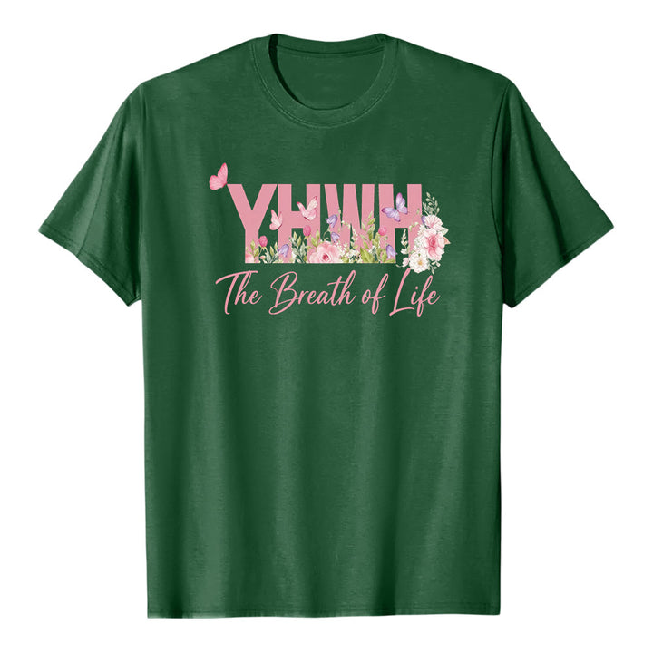 Christianartworkshop Pastel Floral & Butterfly "YHWH" Premium Short Sleeve T-Shirt - Dark Green - 2XL - image 7