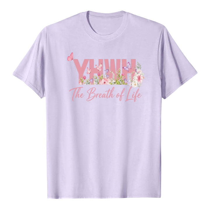 Christianartworkshop Pastel Floral & Butterfly "YHWH" Premium Short Sleeve T-Shirt - Purple - 2XL - image 0