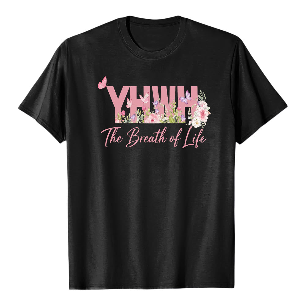 Christianartworkshop Pastel Floral & Butterfly "YHWH" Premium Short Sleeve T-Shirt - Black - 2XL - image 2