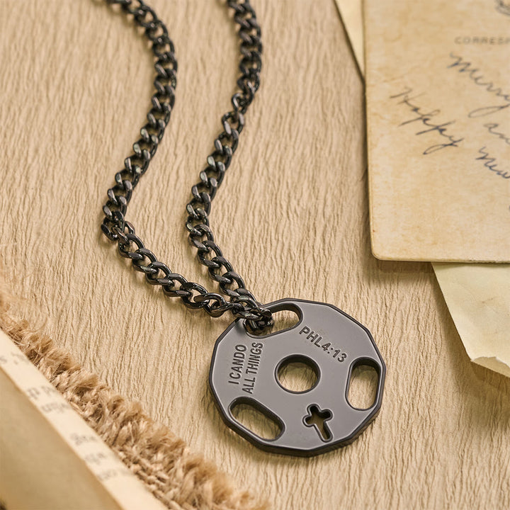 FREE Today: Sporty Fitness Gym Dumbbell Necklace with Openwork Cross: A Reminder of Divine Strength - Black - image 4
