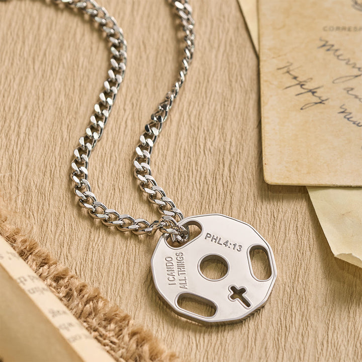 FREE Today: Sporty Fitness Gym Dumbbell Necklace with Openwork Cross: A Reminder of Divine Strength - Silver - image 2