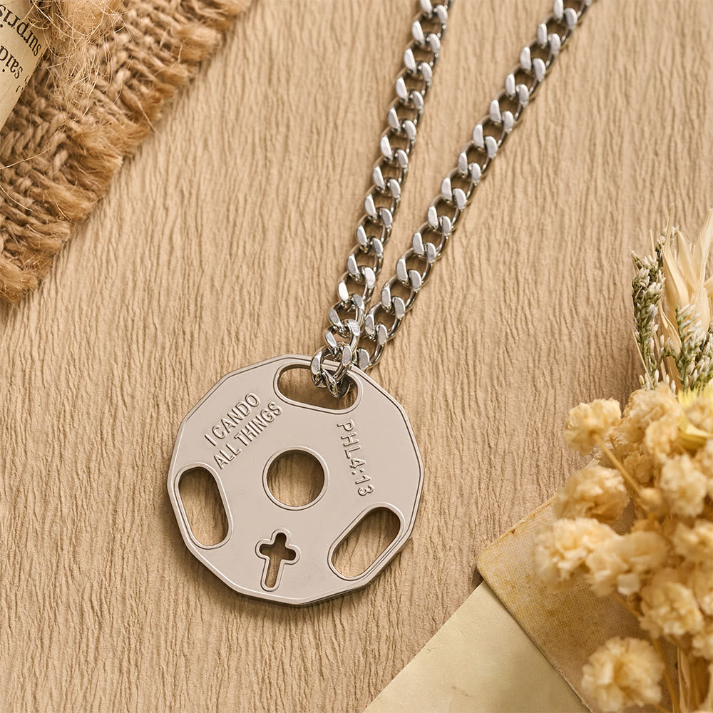 FREE Today: Sporty Fitness Gym Dumbbell Necklace with Openwork Cross: A Reminder of Divine Strength - image 3