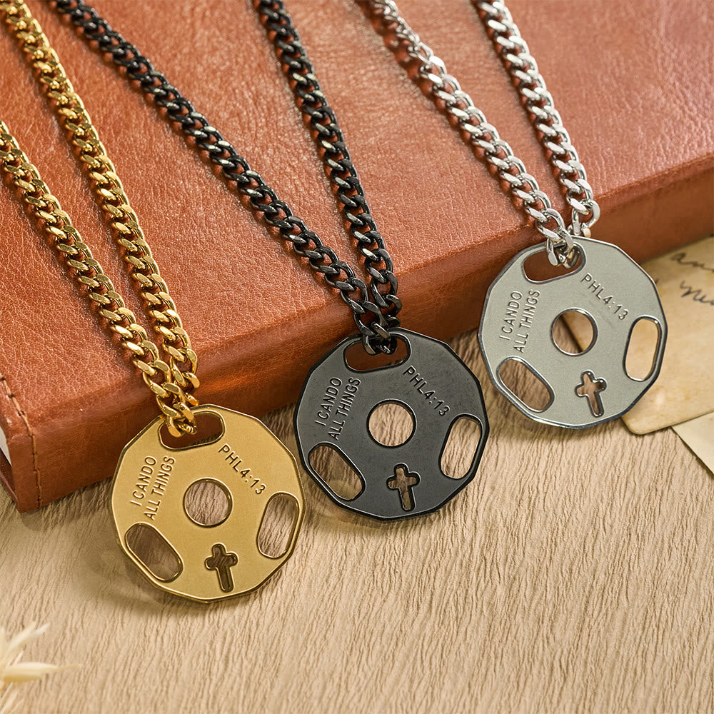 FREE Today: Sporty Fitness Gym Dumbbell Necklace with Openwork Cross: A Reminder of Divine Strength - image 0