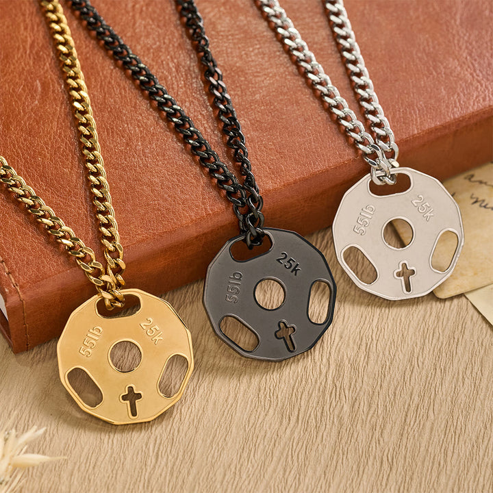 FREE Today: Sporty Fitness Gym Dumbbell Necklace with Openwork Cross: A Reminder of Divine Strength - image 1