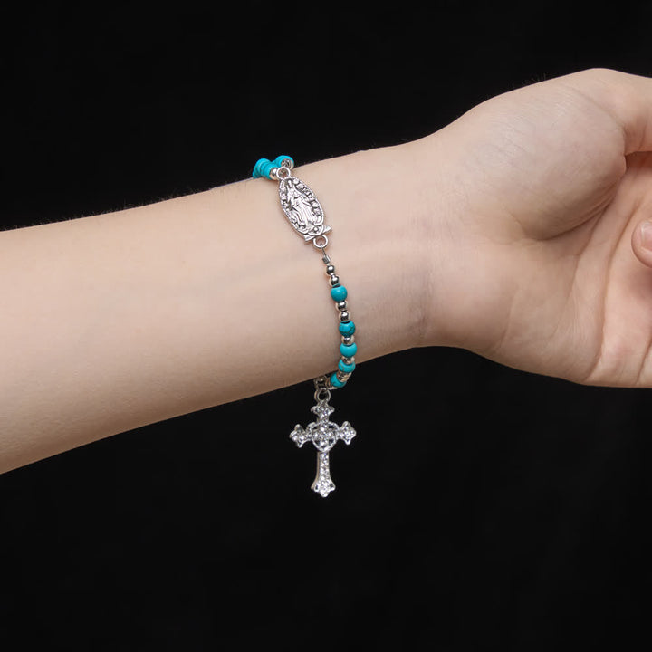 Christianartworkshop Fresh Turquoise Rosary Bracelet: Double Strand with Magnetic Clasp - image 2
