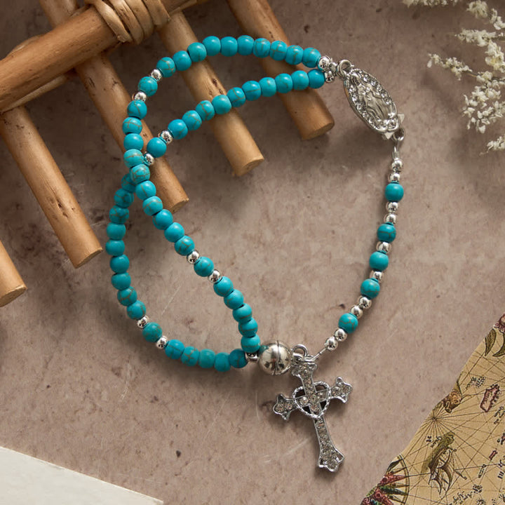 Christianartworkshop Fresh Turquoise Rosary Bracelet: Double Strand with Magnetic Clasp - Wrist Circumference: 7.87"/20cm - image 0
