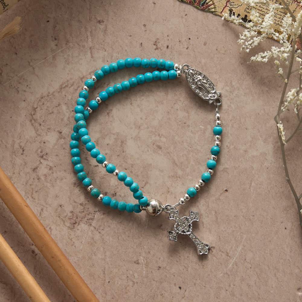 Christianartworkshop Fresh Turquoise Rosary Bracelet: Double Strand with Magnetic Clasp - image 4