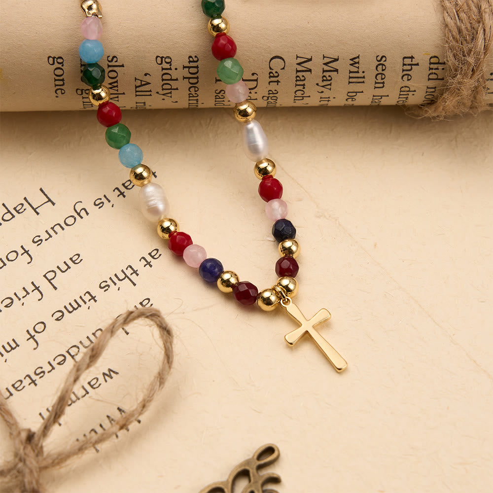 Christianartworkshop Colorful Beaded Necklace with Simple Cross Pendant: A Symbol of Vibrant Sacred Grace & Steadfast Faith - image 2