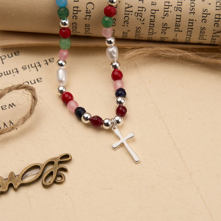 FREE Today: Colorful Beaded Necklace with Simple Cross Pendant: A Symbol of Vibrant Sacred Grace & Steadfast Faith - image 4