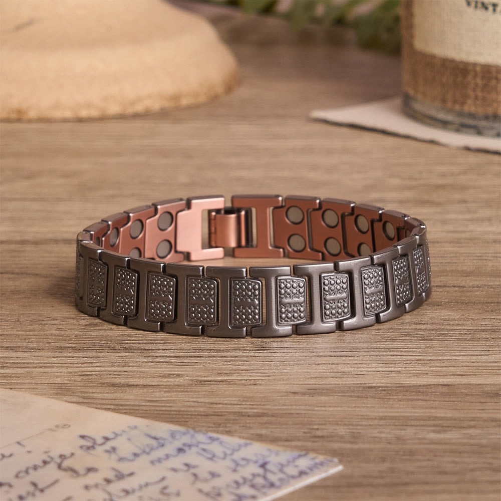 FREE Today: Watch-Band Style Link Bracelet with Recessed Embossed Cross on Each Rectangular Link - Black - image 15