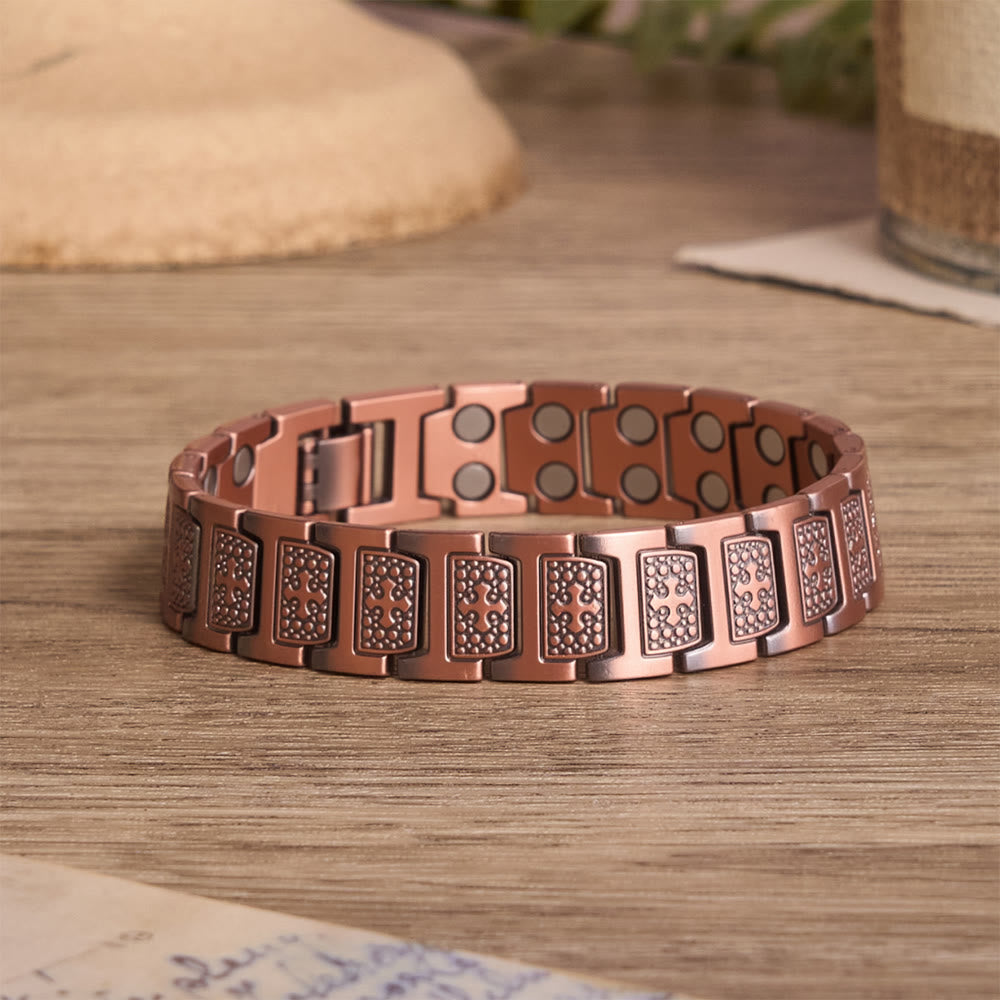 FREE Today: Watch-Band Style Link Bracelet with Recessed Embossed Cross on Each Rectangular Link - Bronze B - image 10