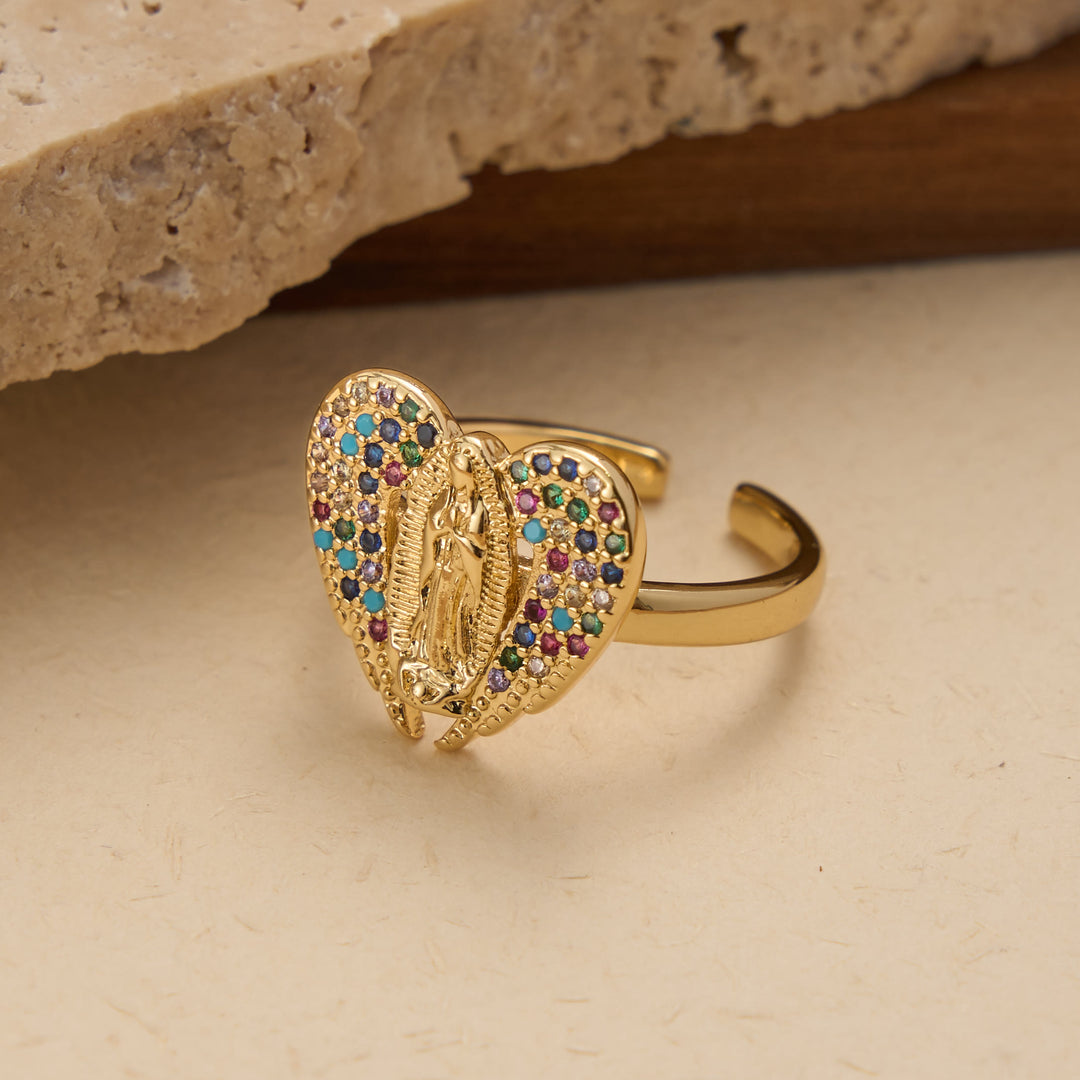 FREE Today: Adjustable Open Ring with Colorful Zircon Halo Our Lady of Guadalupe Charm: A Symbol of Tender Maternal Grace - image 2