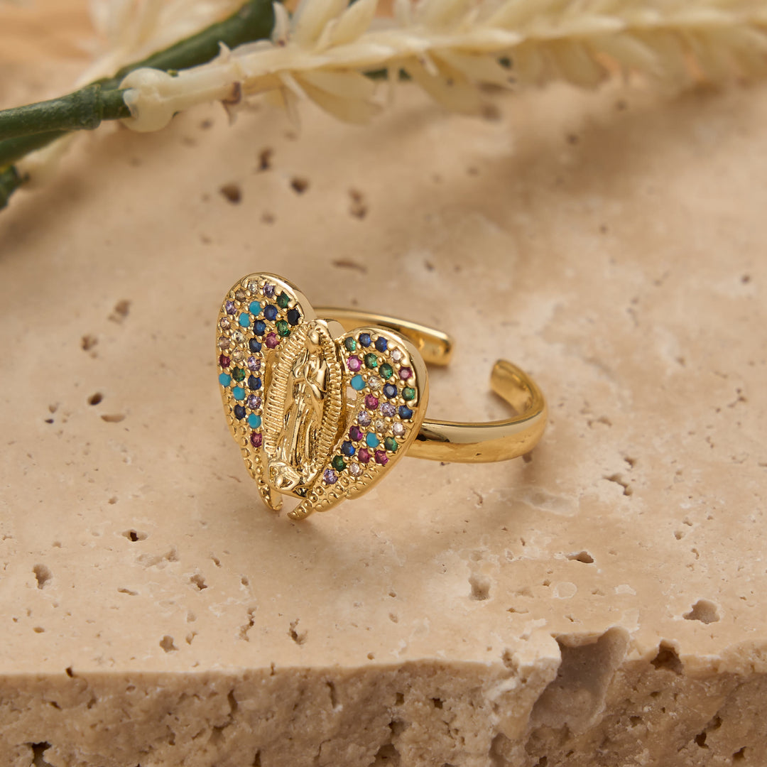 FREE Today: Adjustable Open Ring with Colorful Zircon Halo Our Lady of Guadalupe Charm: A Symbol of Tender Maternal Grace - image 1